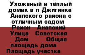 Ухоженый и тёплый домик в п.Джигинка, Анапского района,с отличным садом. › Район ­ Анапский › Улица ­ Советская › Дом ­ 12 › Общая площадь дома ­ 76 › Площадь участка ­ 14 › Цена ­ 2 700 000 - Краснодарский край Недвижимость » Дома, коттеджи, дачи продажа   . Краснодарский край